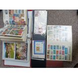 VARIOUS STAMP AND POSTCARD ALBUMS INCLUDING FIRST DAY COVERS FROM QATAR, STAMPS ETC.