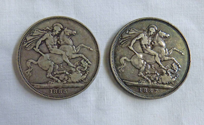 TWO QUEEN VICTORIA CROWNS (1887,