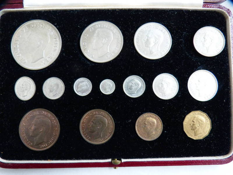 1937 PROOF SET OF COINS IN FITTED CASE 15 COINS FARTHING TO CROWN