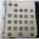ALBUM CONTAINING VARIOUS EARLY BRITISH COINS INCLUDING 1793 GEORGE III TWO PENCE COINS, HALF CROWNS,