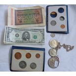 SELECTION OF BRITISH FOREIGN COINS & NOTES INCLUDING GERMAN 'ZWANZIGTAUSEND MARK' NOTE,