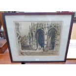 FRAMED ETCHING ROUEN SIGNED E.