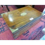 19TH CENTURY ROSEWOOD WRITING BOX WITH BRASS FITTINGS