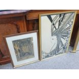 FRAMED PICTURE ST MARYS CATHEDRAL SIGNED STEWART CARMICHAEL & FRAMED HAND GRAPHIC STYGIAN MAID BY I