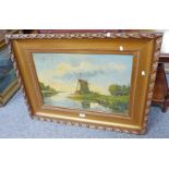 GILT FAMED OIL PAINTING SCENE SIGNED P MOLENARR 39 X 59CM