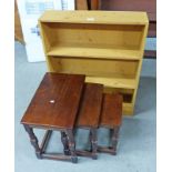 SMALL PINE BOOKCASE & MAHOGANY NEST OF TABLES Condition Report: book case is 65cm