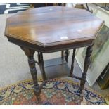 2 TIER MAHOGANY OCTAGONAL TABLE ON TURNED SUPPORTS