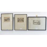 FRAMED ETCHING BRECHIN FROM THE BRIDGE, ETCHING THE TOLBOOTH STONEHAVEN & ONE OTHER,