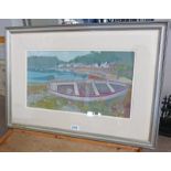 IRENE HALLIDAY - (ARR) BOAT PLOCKTON SIGNED FRAMED WATERCOLOUR 26 X 46 CM