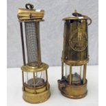 TWO BRASS MINERS LAMPS,
