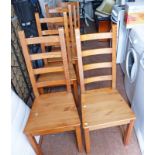6 PINE LADDER BACKCHAIRS ON SQUARE SUPPORTS