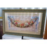 LARGE GILT FRAMED PRINT OF FLORAL BAND ON WALL PANEL