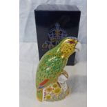 ROYAL CROWN DERBY LIMITED EDITION AMAZON GREEN PARROT WITH GOLD STOPPER,