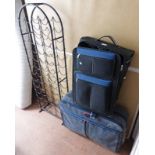 METAL BOTTLE RACK WITH AMERICAN FLYER SUITCASE AND 1 OTHER