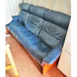 BLUE 3 SEAT SOFA ON WOODEN FRAME