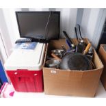 SAMSUNG TV COOL BOX AND BOX OF KITCHEN WARE