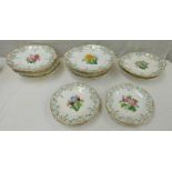 PORCELAIN DESSERT SET WITH GILT & FLORAL DECORATION