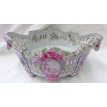 19TH CENTURY FAIENCE BASKET WITH PIERCED AND FLORAL DECORATION