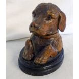 LATE 19TH OR EARLY 20TH CENTURY CARVED SWISS INKWELL IN THE FORM OF A DOGS HEAD,