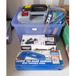 SELECTION OF BOXES TOOLS INCLUDING DRAPER TRIBASE SANDER,