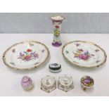 SELECTION OF PORCELAIN INCLUDING DRESDEN VASE WITH GILT & FLORAL DECORATION,