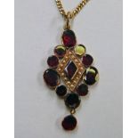 GARNET & PEARL SET PENDANT MARKED 9K ON CHAIN , MARKED 18 K WEIGHT OF CHAIN 5.