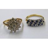 9CT GOLD CLUSTER RING & 9CT GOLD GEM SET RING