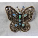 BUTTERFLY BROOCH SET WITH CABOCHON OPALS IN SETTING MARKED 14K