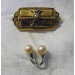 CULTURED PEARL SET BROOCH WITH ENAMEL DECORATION.