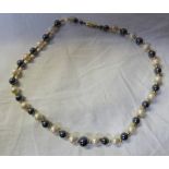 CULTURED PEARL, HERMATITE AND GOLD BEAD NECKLACE. THE CLASP STAMPED 9CT LENGTH 45.