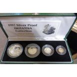 BRITANNIA COLLECTION OF 4 COIN 1997 SILVER PROOF SET WITH ISSUE CERTIFICATE