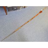 AFRICAN HARDWOOD SPEAR WITH HAIR DECORATION AND METAL POINTED BASE 208 IN LONG