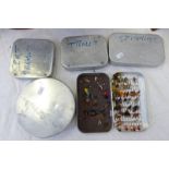 3 WHEATLEY SLIM ALLOY METAL FLY TINS AND 2 OTHER SIMILAR TINS,