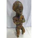 FANG SEATED FIGURE HOLDING CUP WITH INSET BRASS EYES 60CM TALL