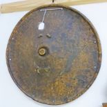 SUDANESE CIRCULAR LEATHER SHIELD, WITH CIRCULAR LINE DECORATION AND CENTRE BOSS 59.