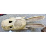 INTERESTING CARVED WOODEN AFRICAN MASK WITH LARGE ANIMAL LIKE EARS,