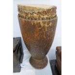 AFRICAN DRUM OF CIRCULAR TAPERING FORM 45CM TALL