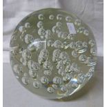 LARGE CLEAR GLASS DOORSTOP WITH BUBBLED DECORATION - 18 CMS TALL