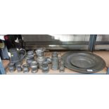 SELECTION OF VARIOUS PEWTER INCLUDING TANKARDS, PLATES,