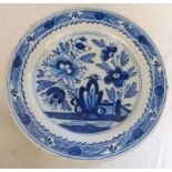 19TH CENTURY DELFT BLUE & WHITE GLAZED FLORAL DECORATED SHALLOW DISH - 34.