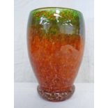 SCOTTISH MONART GLASS VASE WITH MOTTLED ORANGE & GREEN DECORATION,