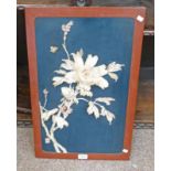 ORIENTAL LACQUER & CARVED IVORY FLORAL PANEL 61 X 39CMS Condition Report: Butterfly