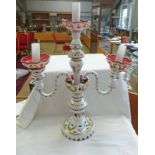 OPALINE GLASS CANDELABRA WITH RUBY, WHITE & FLORAL DECORATION 53.