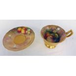 ROYAL WORCESTER SCALLOP RIMMED CUP & SAUCER WITH FRUIT DECORATION Condition Report: