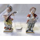 PAIR OF CONTINENTAL PORCELAIN FIGURES OF YOUNG MUSICIANS PLAYING FLUTE & PIPE - 11.