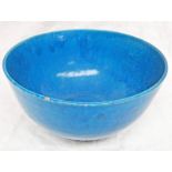 19TH CENTURY MIDDLE EASTERN POTTERY BOWL WITH BLUE GLAZE 29 1/2 CM WIDE X 16 CM TALL