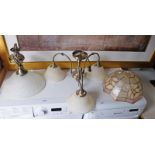 2 CEILING LIGHTS OF VARIOUS STYLES WITH BRASS EFFECT LAMP SHADE