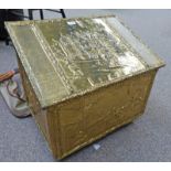 BRASS LOG BOX WITH EMBOSSED DECORATION