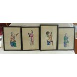 4 19TH CENTURY CHINESE WATERCOLOURS ON RICE PAPER OF MUSICIANS - 19 X 14 CMS