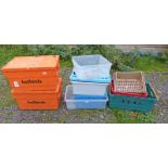 10 PLASTIC CRATES OF VARIOUS SIZES AND COLOUR
